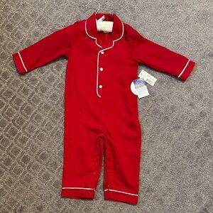 Red Kids One Piece Collared Pajamas